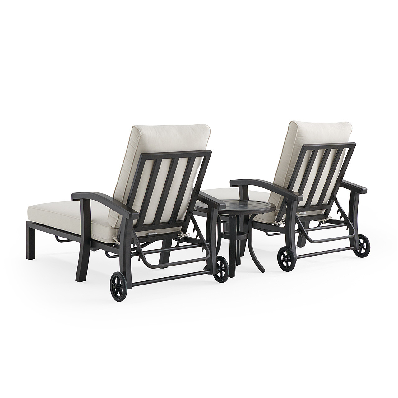 Fairmont Rustic Bronze Aluminum with Cushions 3 Piece Chaise Lounge Set + 24 in. D End Table