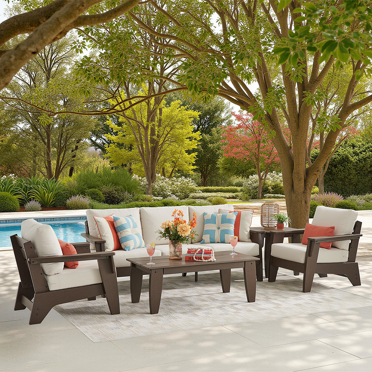 Savannah Mocha Polymer with Cushions 4 Piece Sofa Group + 48 x 32