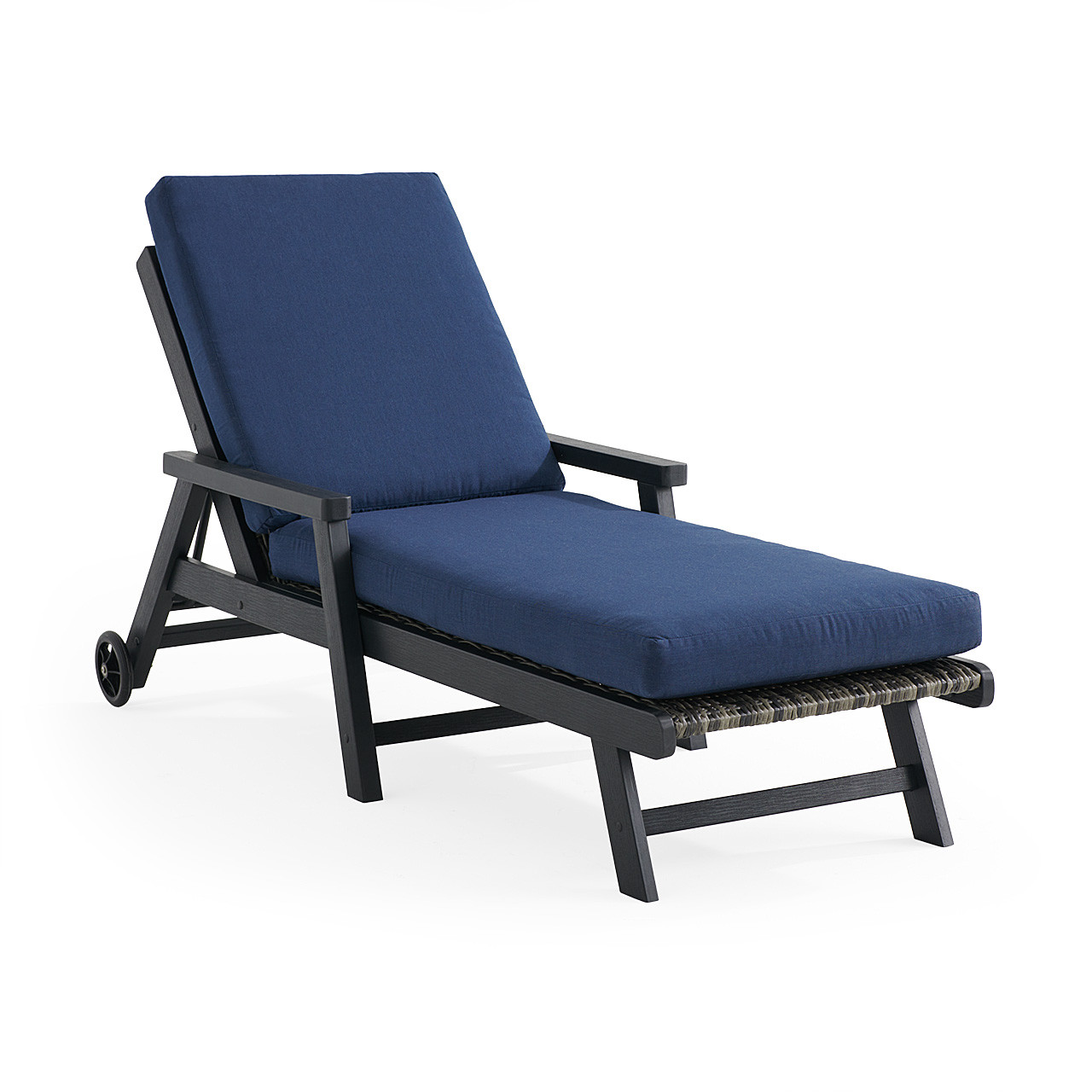 Nantucket Black Polymer and Wicker with Cushions Chaise Lounge