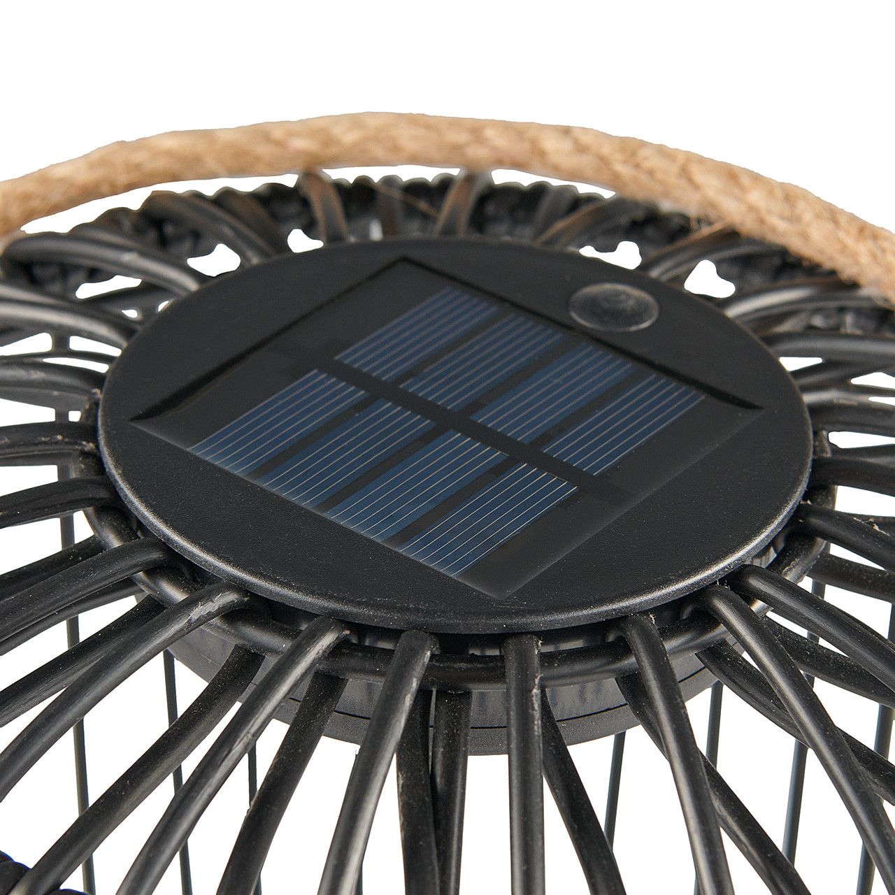 8.7 in. Round Black Wicker Solar Lantern