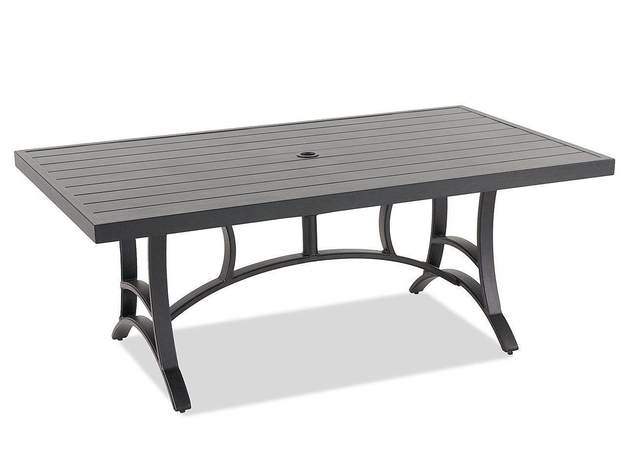 Hill Country Aged Bronze Aluminum and Jockey Red Cushion 7 Pc. Dining Set with Swivel Rockers and 72 x 42 in. Table