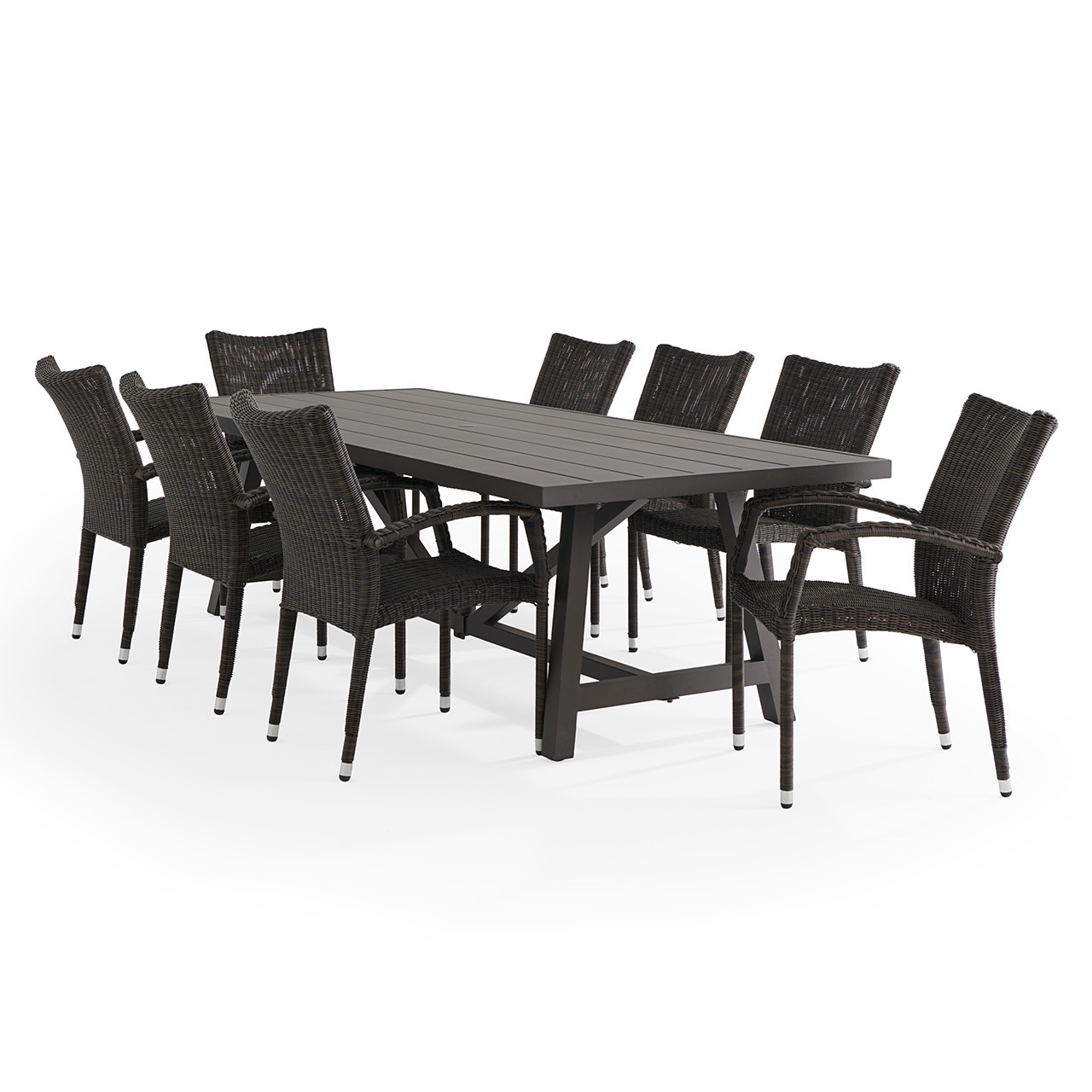 Fairmont Espresso Wicker and Aluminum 9 Piece Dining Set + 100 x 40 in. Table