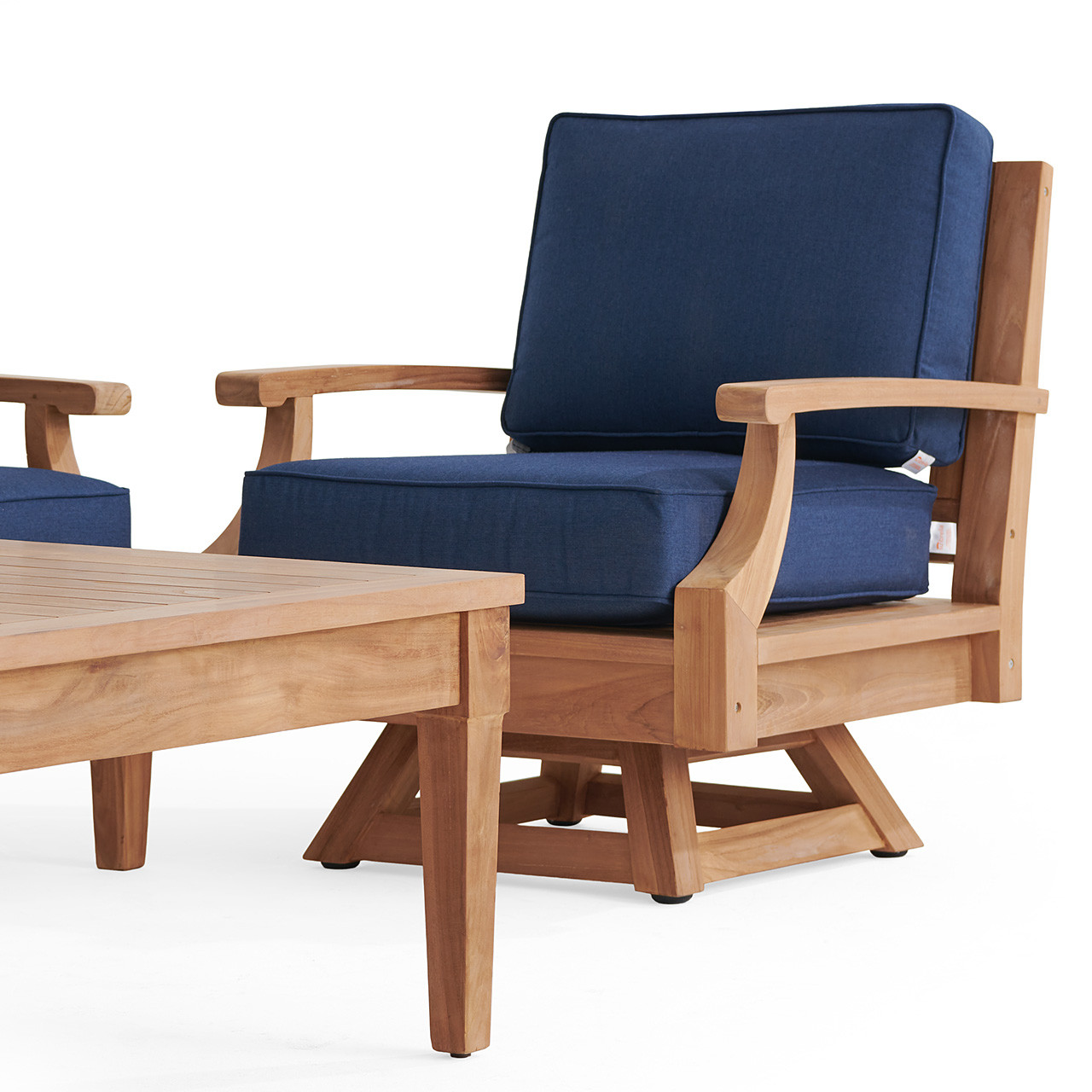 Grand Banks Teak with Cushions 4 Piece Swivel Sofa Group + 47 x 31 in. Coffee Table
