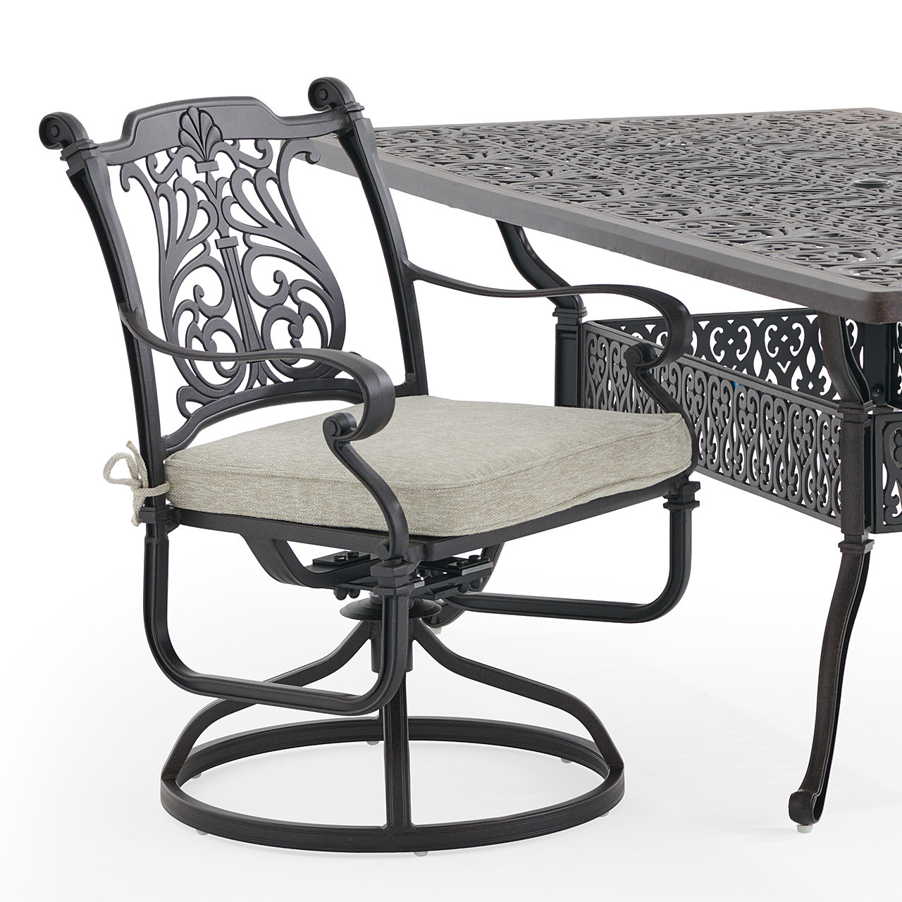 Naples Aged Bronze Cast Aluminum with Cushions 7 Piece Combo Dining Set + 84 x 42 in. Table