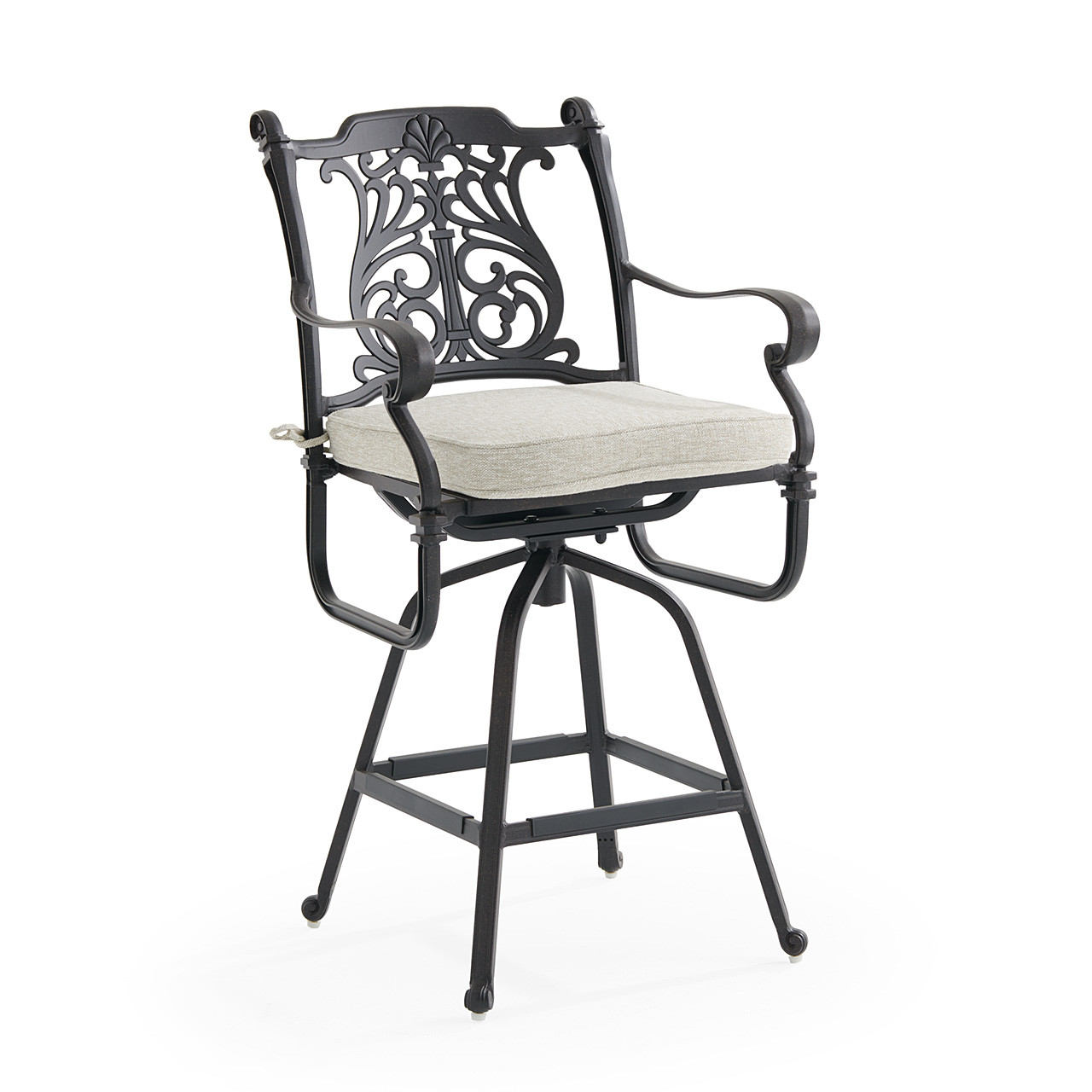 Naples Aged Bronze Cast Aluminum Swivel Bar Stool with Cushion
