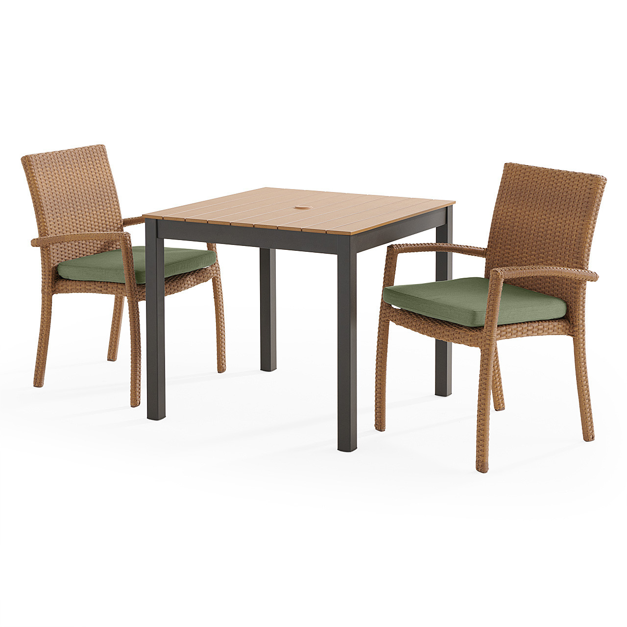 Sonoma Outdoor Wicker with Cushions 3 Piece Bistro Set + 33 in. Sq. Table
