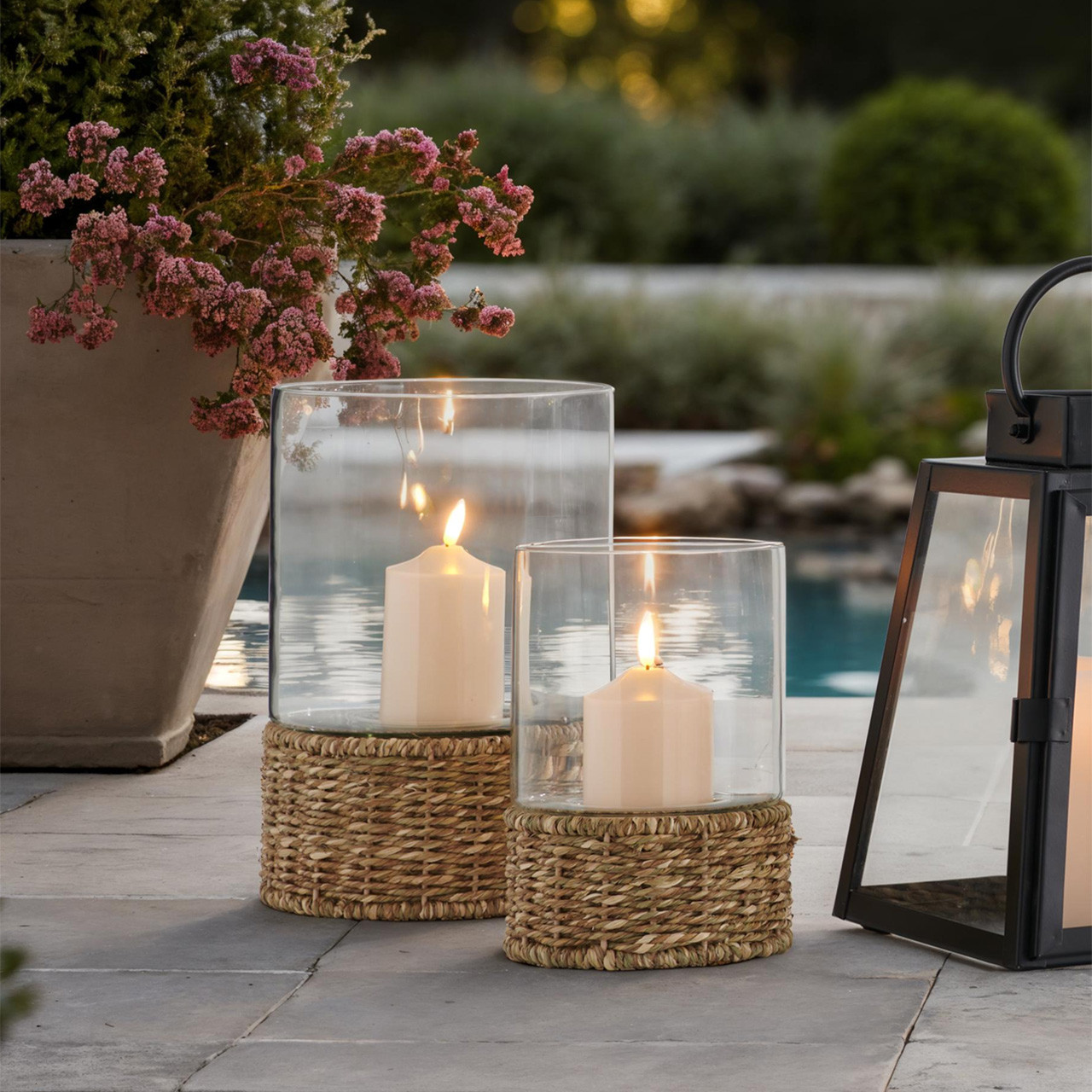 Woven Hurricane Glass Candle Holder, Small - 9 in