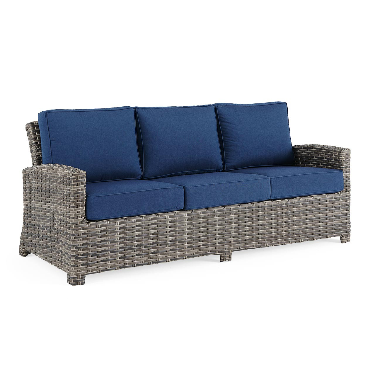 Sonoma Husk Outdoor Wicker with Cushions 3 Piece Swivel Sofa Group + 42 in. Sq. Sintered Fire Pit Table