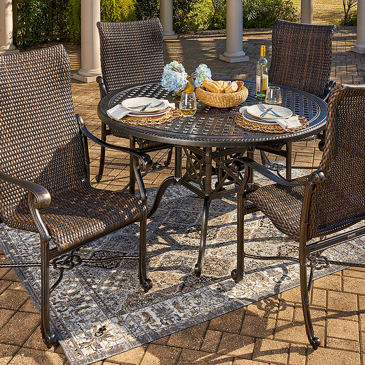 Florence Midnight Gold Cast Aluminum and Chestnut Outdoor Wicker Dining Chair