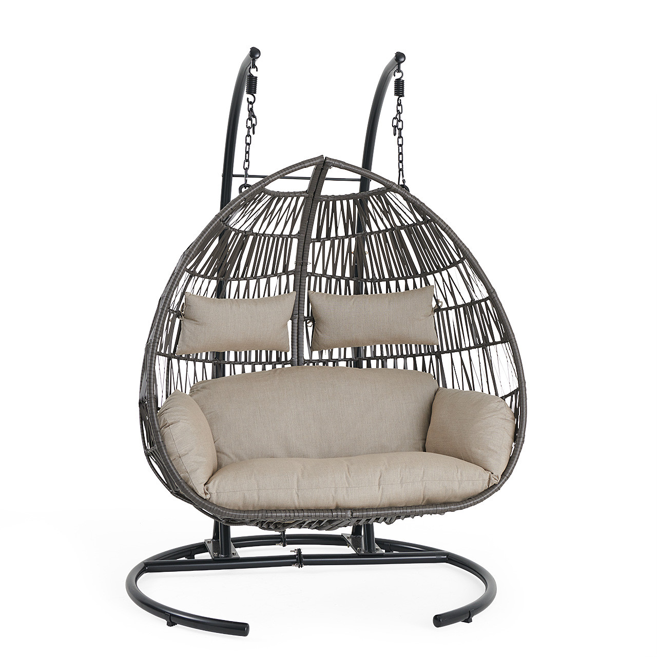 Bali Matte Black Aluminum and Husk Wicker with Cushions Hanging Loveseat