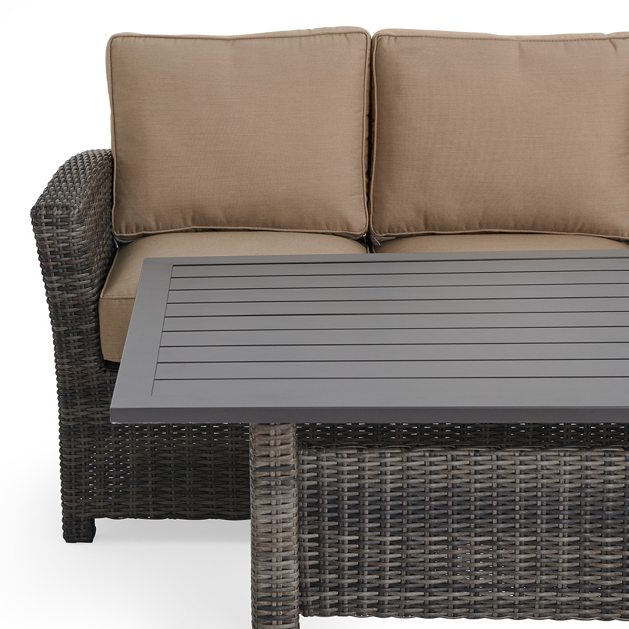 Venice Silver Oak Outdoor Wicker with Cushions 4 Piece Sofa Group + 59 x 32 in. Aluminum Top Lounge Table