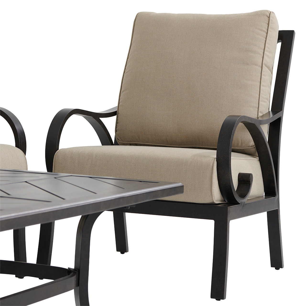 Key West Rustic Bronze Aluminum with Cushions 4 Piece Sofa Group + 48 x 26 in. Coffee Table