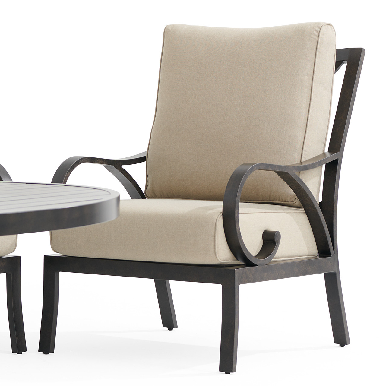 Key West Rustic Bronze Aluminum 4-Piece Outdoor Sofa Set with Cushions and Fire Pit Table, 54 in. Diameter