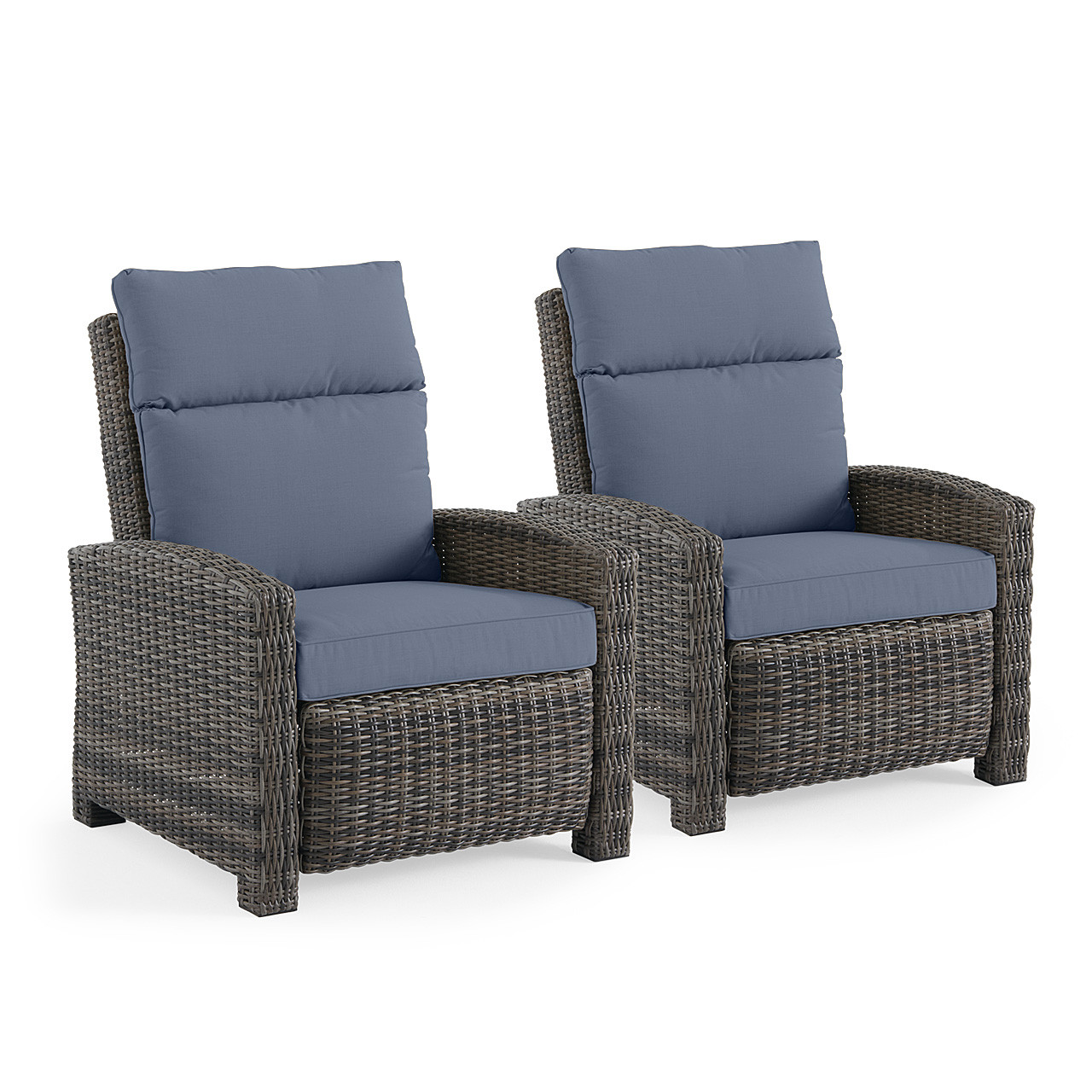 Rio Silver Oak Outdoor Wicker with Cushions 3 Piece Recliner Set + 20 in. D End Table