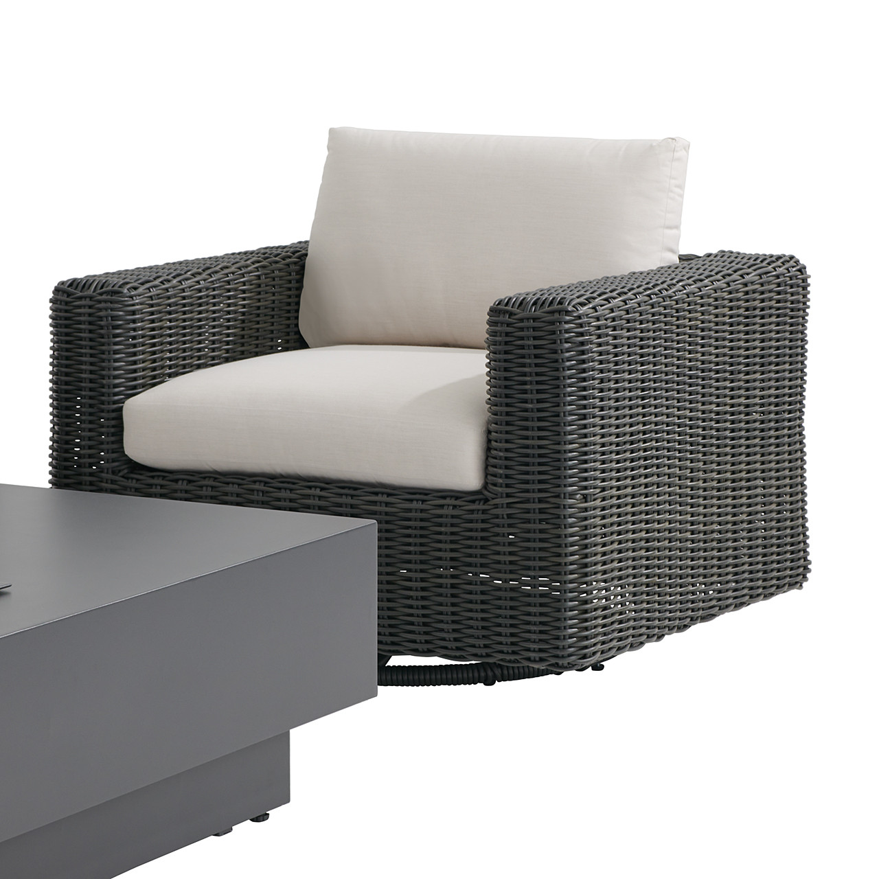Laguna 4-Piece Outdoor Wicker Swivel Sofa Set with Cushions and Rectangular Aluminum Fire Pit Table, 63 in. x 31 in.