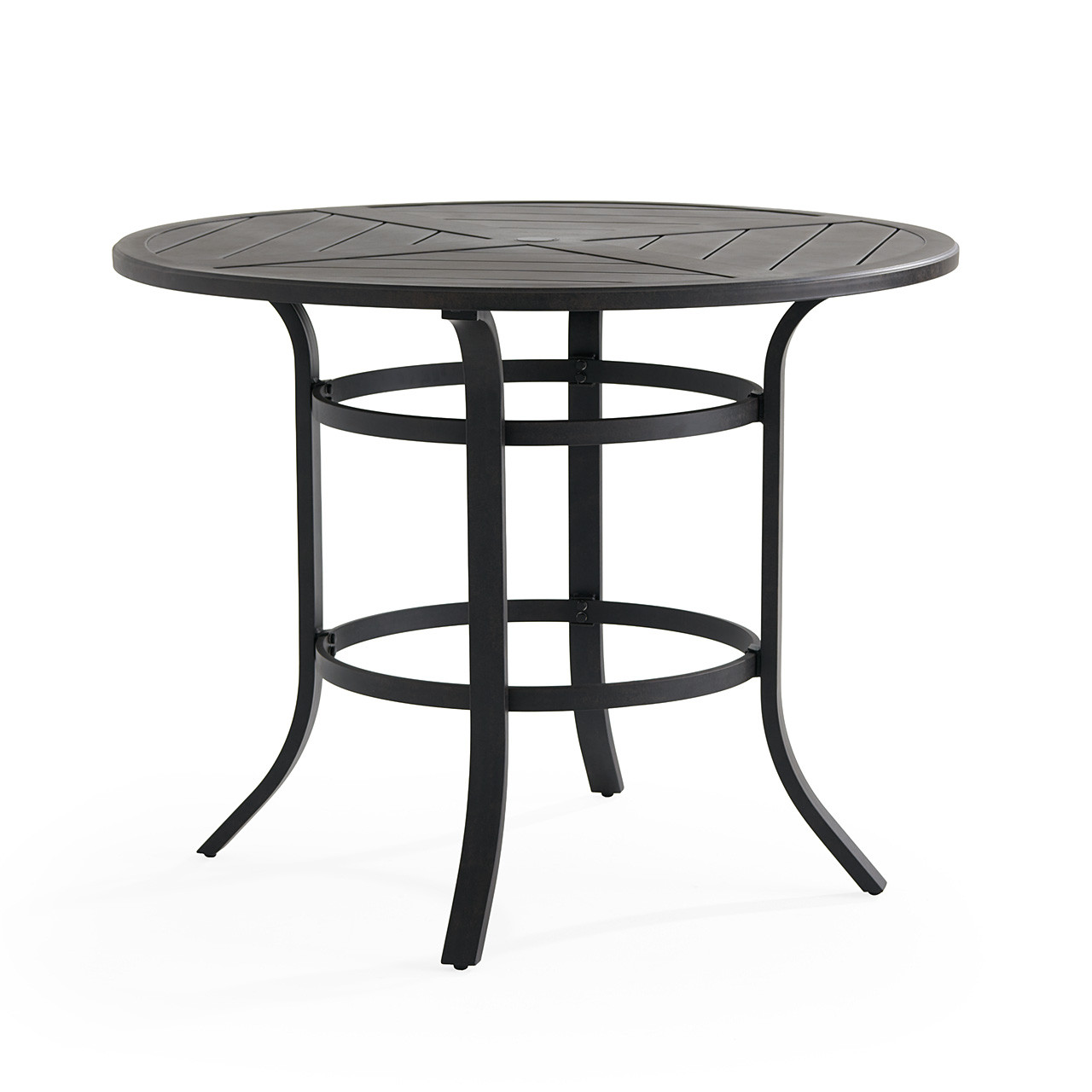 Fairmont Rustic Bronze Aluminum with Site Linen Sling 5 Piece Gathering Height Set + 48 in. D Table