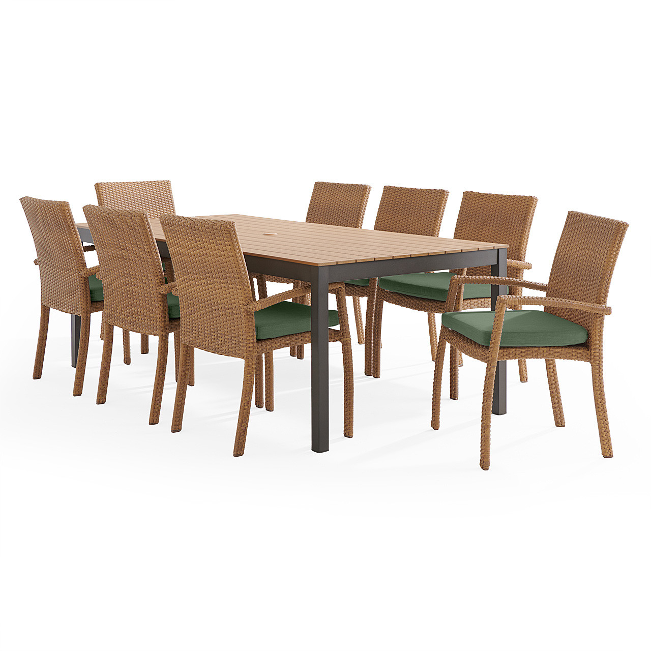 Sonoma Natural Outdoor Wicker 9-Piece Dining Set with Cushions and 84 x 40 in. Table