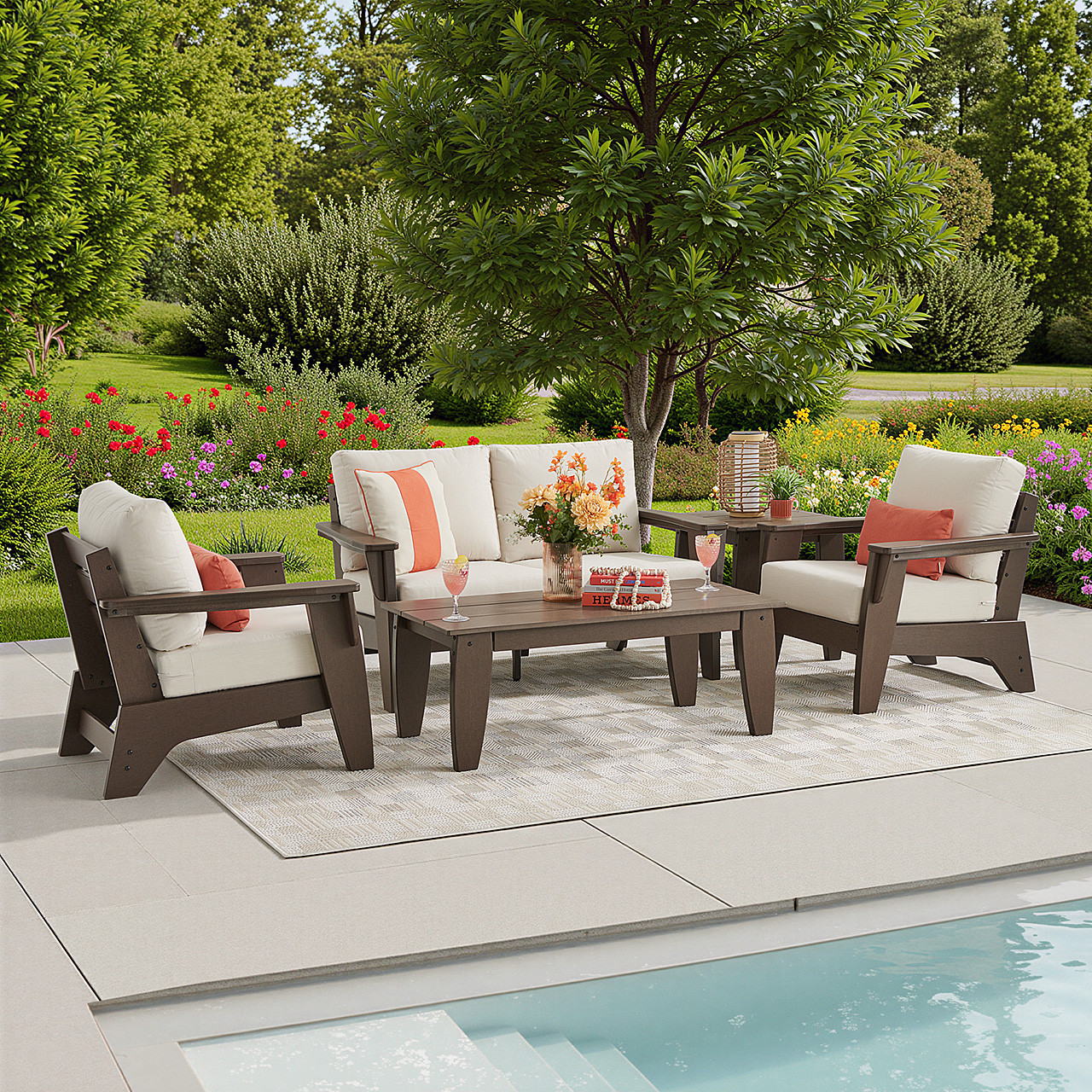 Savannah Mocha Polymer with Cushions 4 Piece Loveseat Group + 48 x