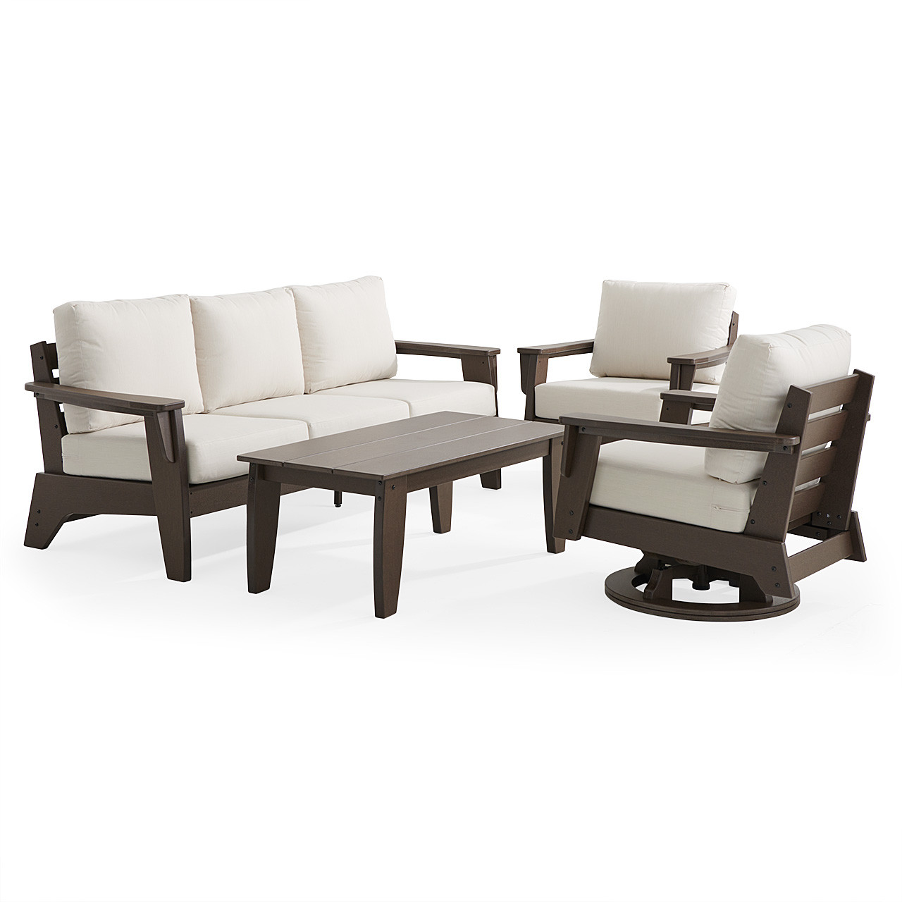 Savannah Mocha Polymer with Cushions 4 Piece Swivel Sofa Group + 48 x 32 in. Coffee Table