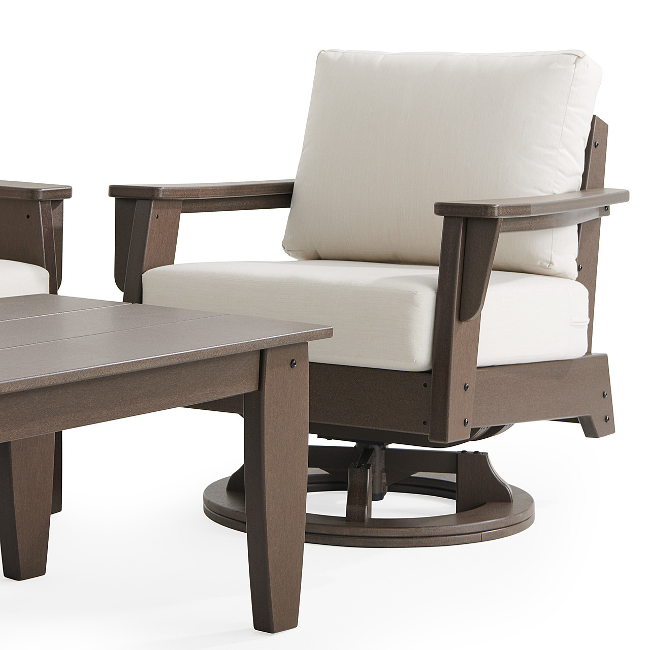 Savannah Mocha Polymer with Cushions 4 Piece Swivel Sofa Group + 48 x 32 in. Coffee Table