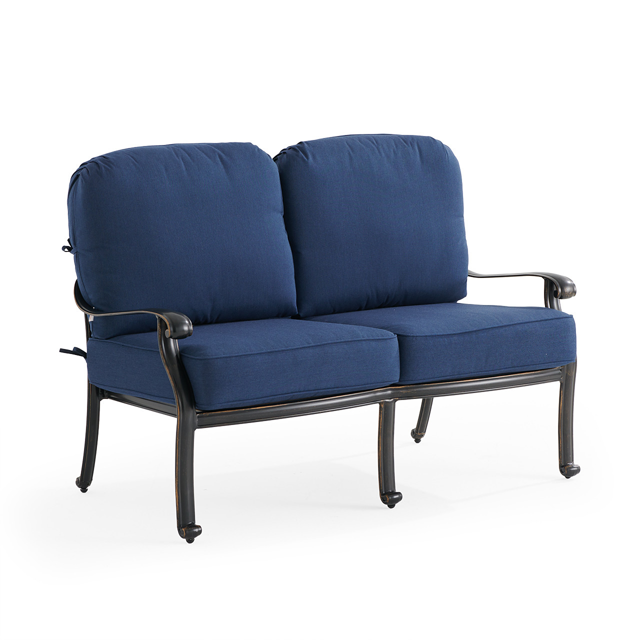 Roma Black Gold Cast Aluminum with Cushions 4 Piece Swivel Loveseat Group + 42 x 21 in. Coffee Table