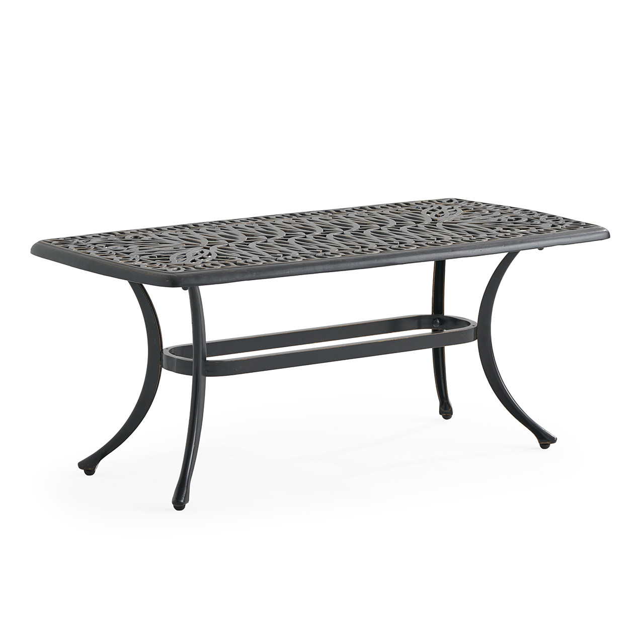 Roma Black Gold Cast Aluminum with Cushions 4 Piece Swivel Loveseat Group + 42 x 21 in. Coffee Table