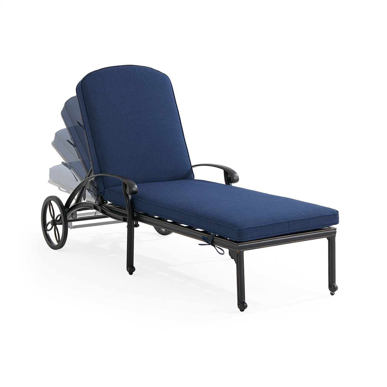 Roma Black Gold Cast Aluminum with Cushions Chaise Lounge
