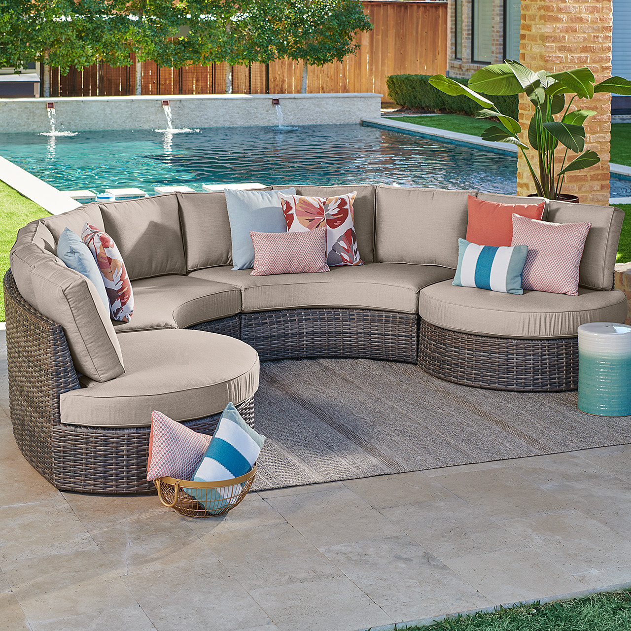 San Lucas Outdoor Wicker with Cushions 4 Piece Cuddle Beds Contour Sectional Group