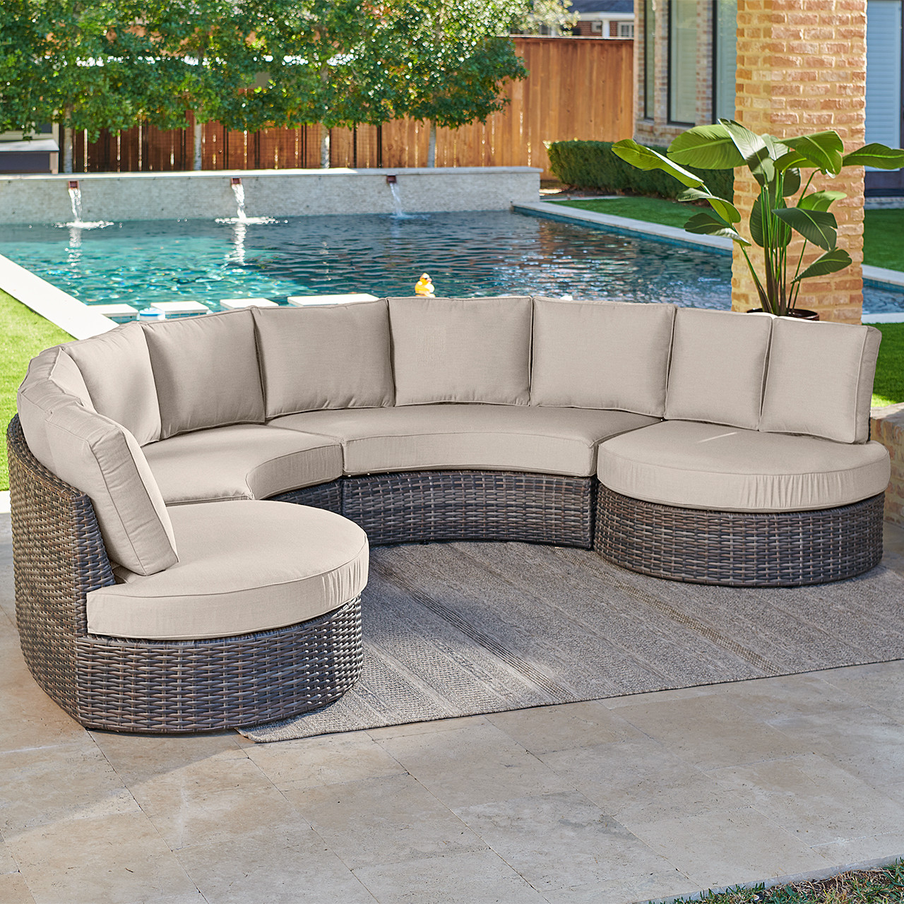 San Lucas Outdoor Wicker with Cushions 4 Piece Cuddle Beds Contour Sectional Group