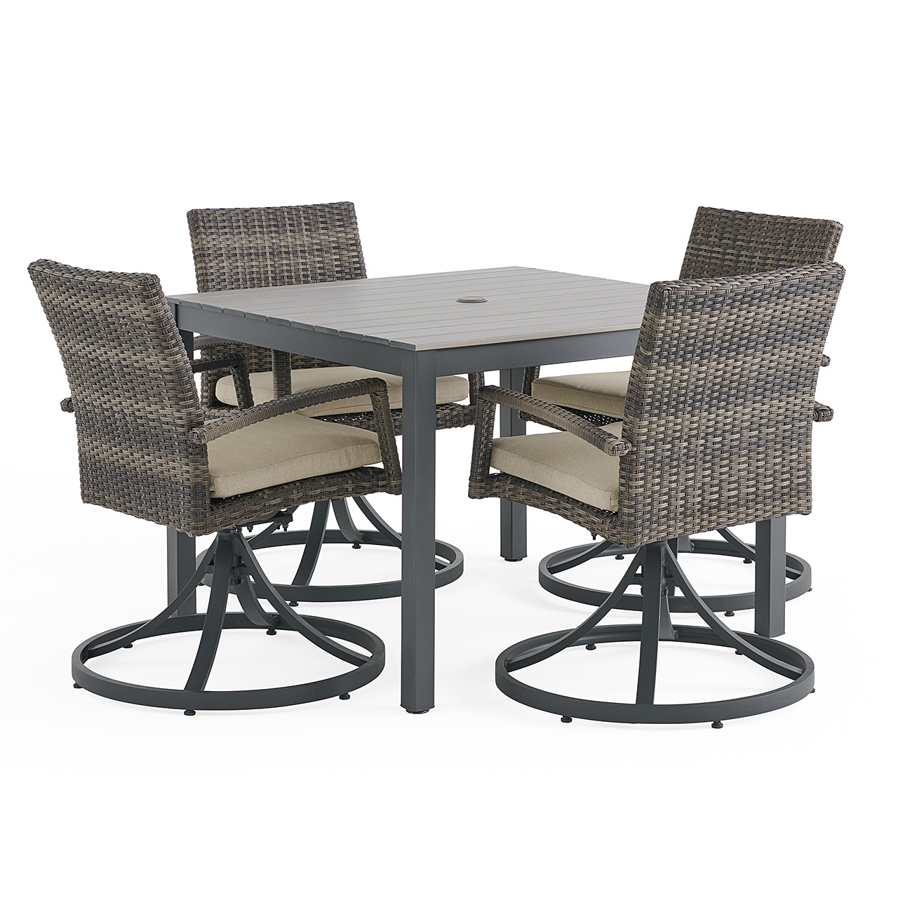 Sonoma Wicker 5 Pc 40 in. Square Swivel Dining Set