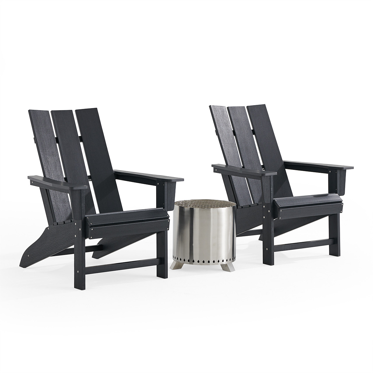 Newport 3-Piece Polymer Adirondack Chat Set with 16 in. Smokeless Fire Pit