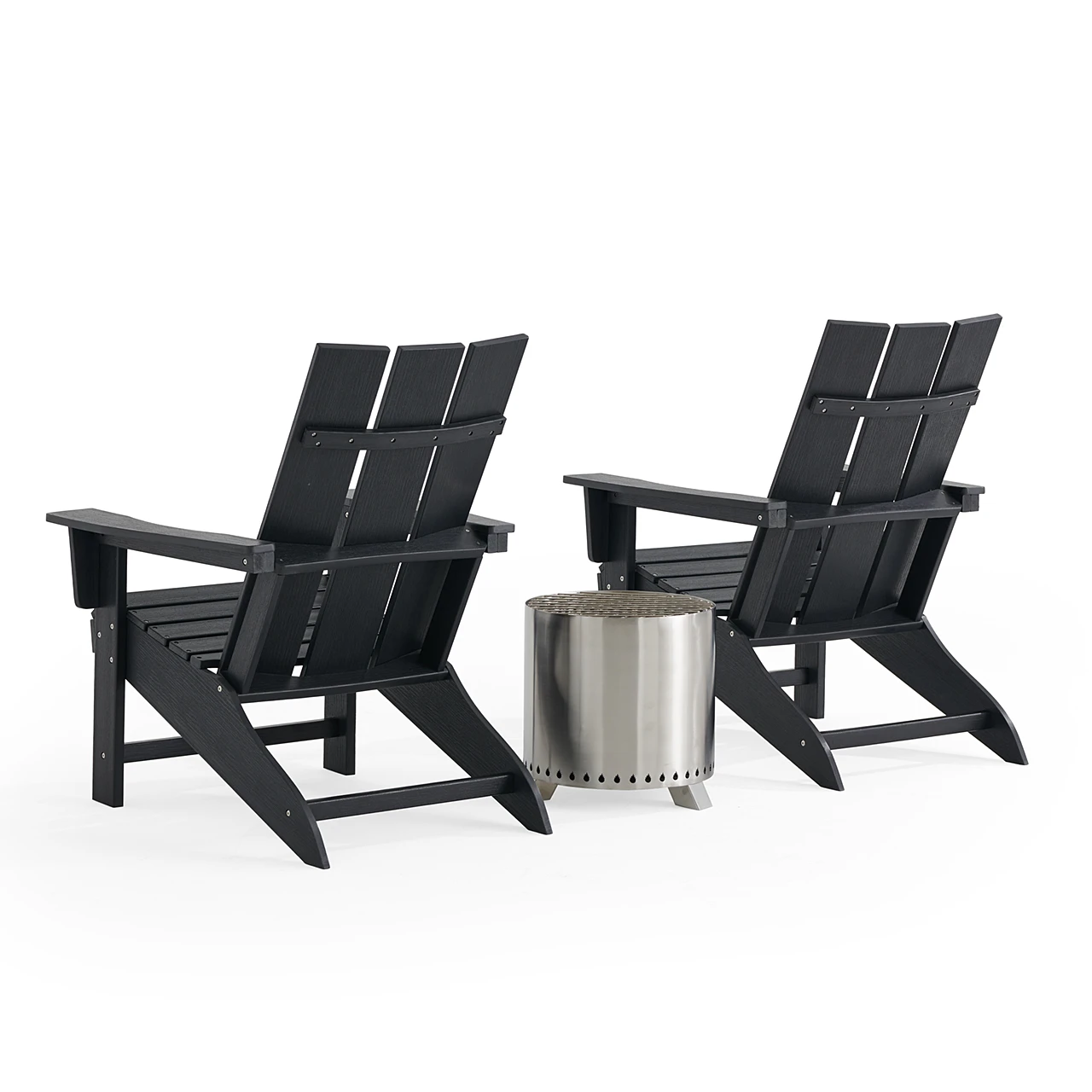 Newport 3-Piece Polymer Adirondack Chat Set with 16 in. Smokeless Fire Pit