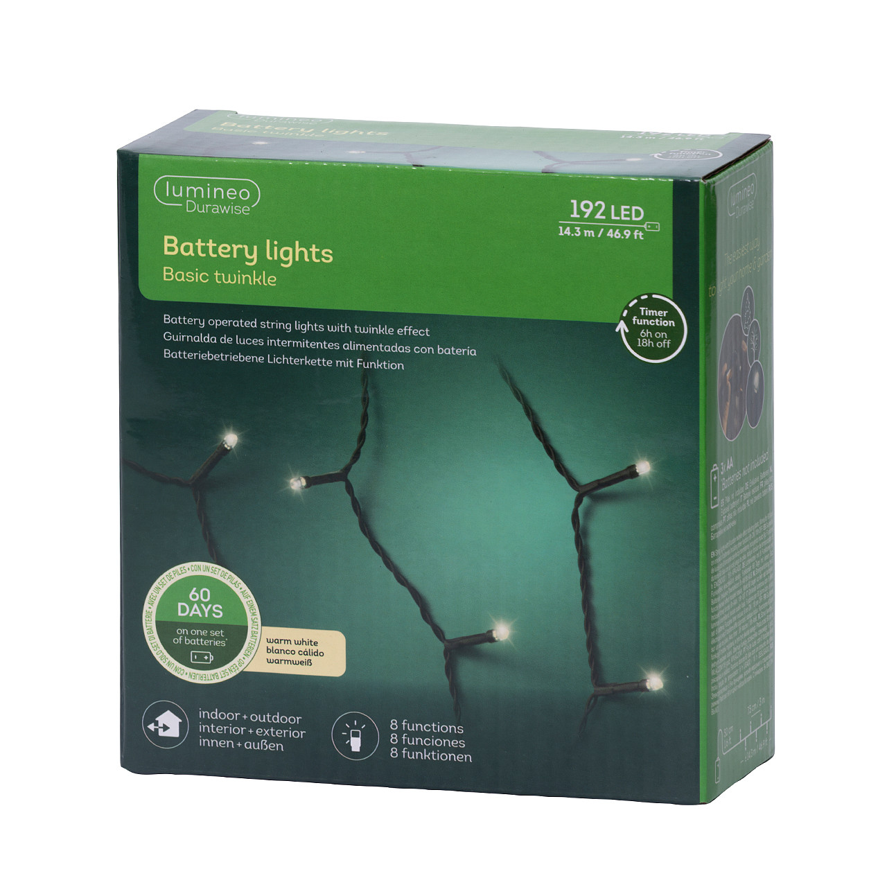 In-Store Only - 46.9 Ft. 192 Warm White Led W/ Black Wire Durawise Basic 8 Function Twinkle