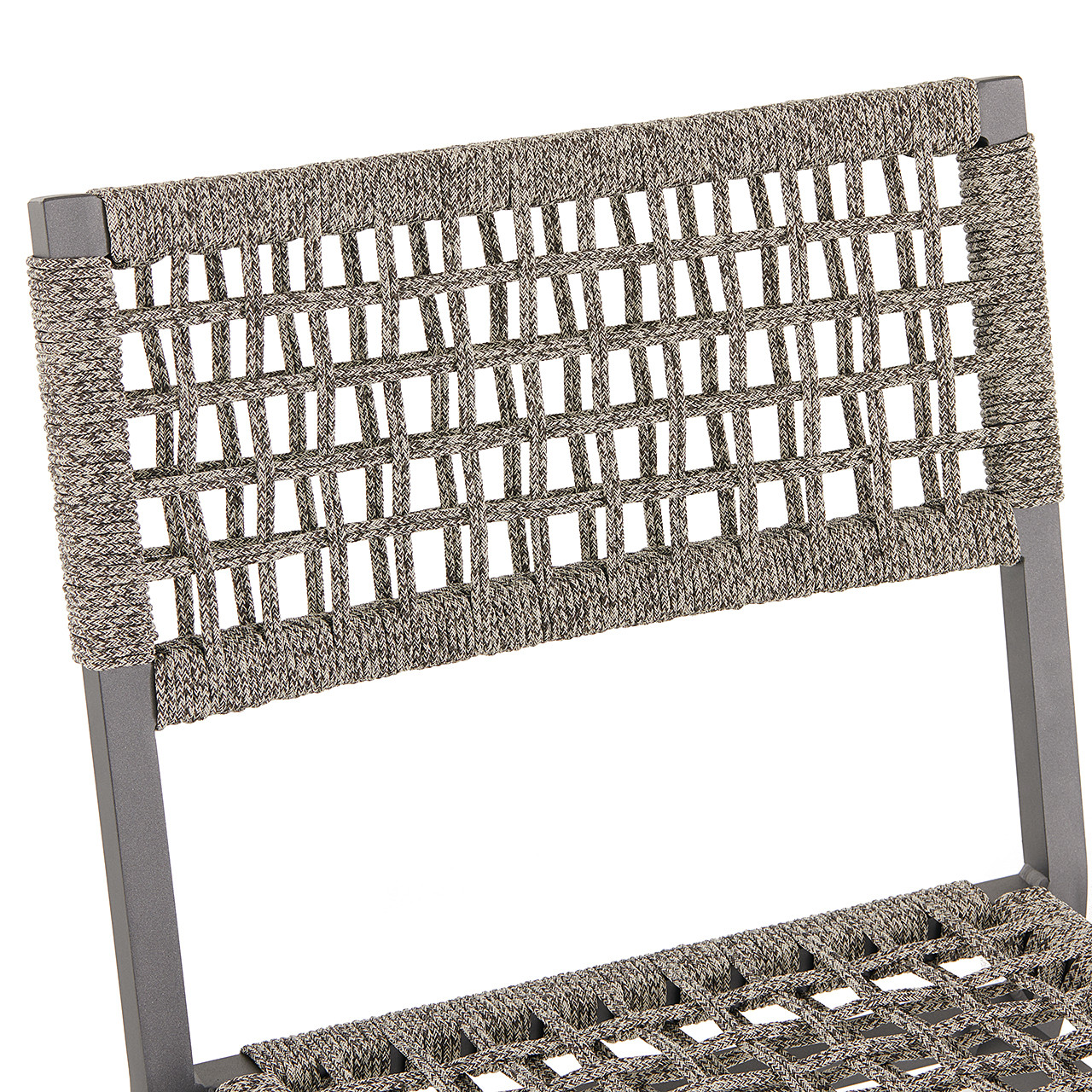 San Miguel Anthracite Aluminum and Grey Linen Rope Side Dining Chair