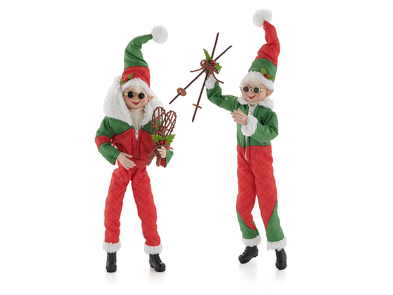 16 Inch Red and Green Ski Posable Elf