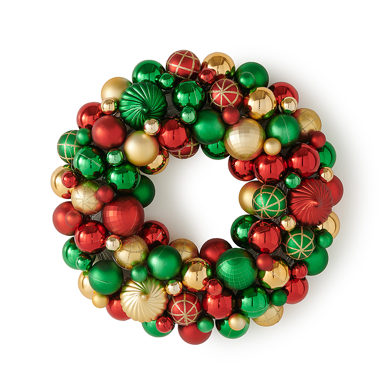 16 Inch Red Green and Gold Ball Wreath