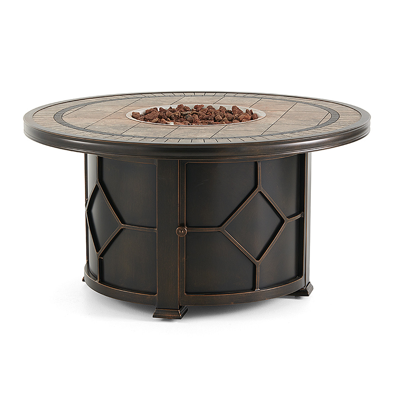 Black Gold Cast Aluminum and Porcelain Tile Top 48 in. D LP Fire Pit Coffee Table