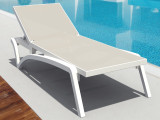 Pacifica White Polypropylene and Taupe Sling Chaise Lounge