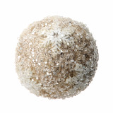 4 in. Champagne and White Sequined Christmas Ball with Snowflakes Shatterproof Christmas Ball Ornament