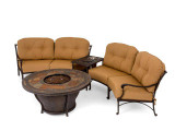 Verona Desert Bronze Cast Aluminum and Straw Linen Cushion 6 Pc. Sectional Set with 48 in. Firepit Chat Table