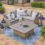 Samoa Slate Outdoor Wicker and Grey Linen Cushion 3 Pc. Sectional with 48 in. Sq. Coffee Table