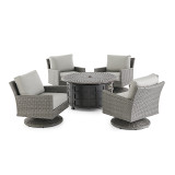 Amari Pepper Outdoor Wicker and Carbon Cushion 5 Pc. Swivel Chat Group with 48 in. D Fire Pit Table