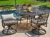 Cadiz Aged Bronze Cast Aluminum 5 Pc. Dining Set with Swivel Rockers and 54 in. D Table