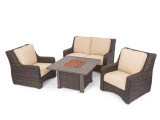<b>Tangiers</b> Tobacco Aluminum and Resin Wicker 4 Pc. Cushion Loveseat Seating with 42 in. Slat Top Firepit Coffee Table