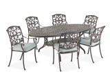 Carlisle Aged Bronze Cast Aluminum and Cast Mist Cushion 7 Pc. Dining Set with 87 x 48 in. Table
