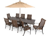 Grand Terrace 9 Pc. Woven Dining Set with 74-114 x 44 in. Extendable Rectangle Cast Top Table