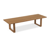 Malta Oyster Outdoor Wicker and Teak 4 Pc. Spectrum Dove Cushion Sofa Group with 63 x 24 in. Coffee Table
