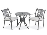 Naples Saddle Grey Cast Aluminum and Cast Pumice Cushion 3 Pc. Bistro Set with 30 in. D Table