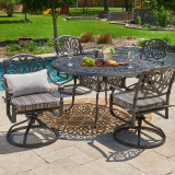 Cadiz Aged Bronze Cast Aluminum 5 Pc. Swivel Dining Set with 48 in. D Table