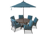 Essex Brushed Bronze Aluminum and Cast Lagoon Cushion 7 Pc. Dining Set with 60 in. D Table
